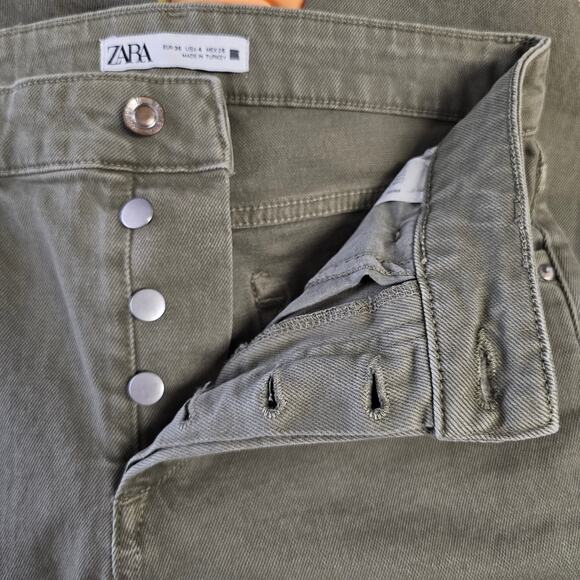 ZARA Women's Military Green Button Fly Hi Rise Jeans Size 4 Straight Ankle Crop - Picture 6 of 10